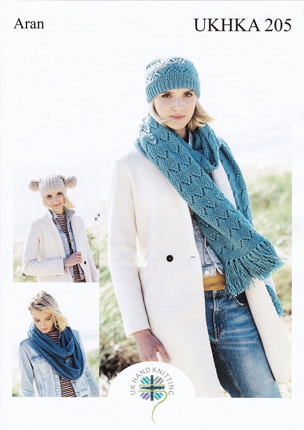 UKHKA 205 Aran Pattern - Hats and Scarves - Delta Wool Shop