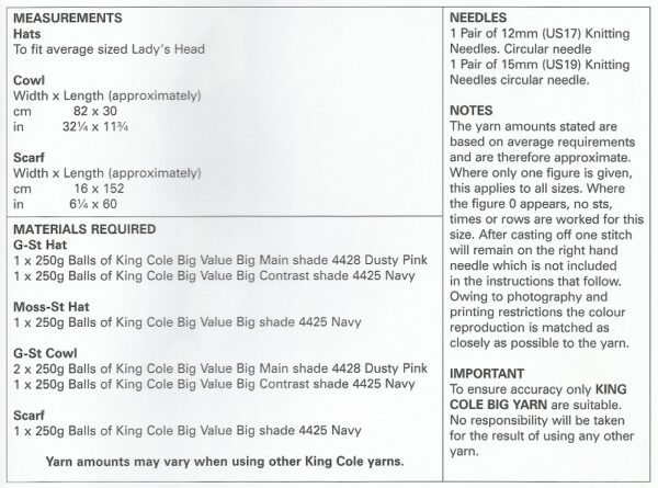 King Cole 5533 Instructions