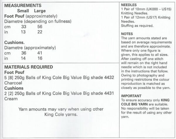 King Cole 5536 Instructions
