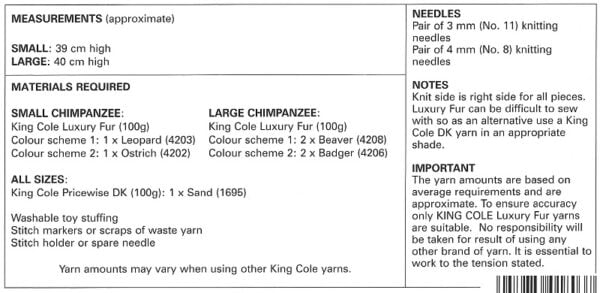 King Cole 9125 Instructions