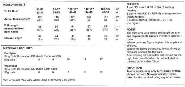 King Cole 5792 Instructions