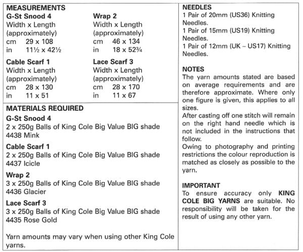 King Cole 5823 Instructions