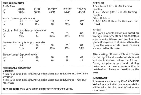 King Cole 5708 Instructions