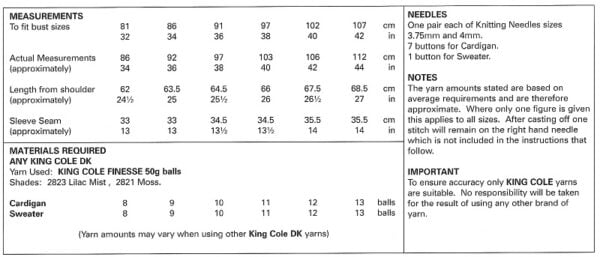 King Cole 5394 Instructions