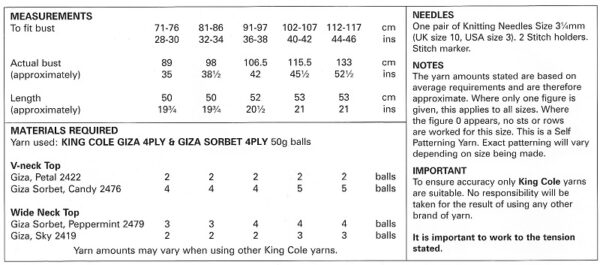 King Cole 5143 Instructions