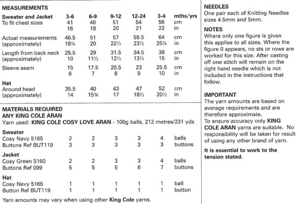 King Cole 6050 Instructions