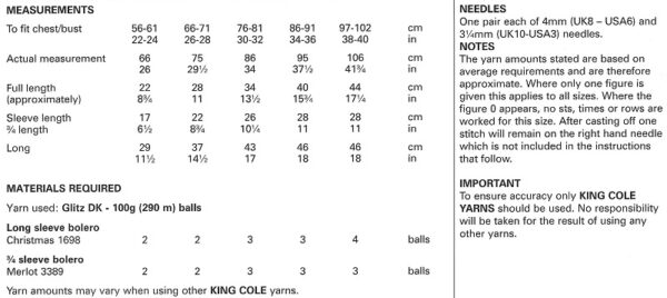 King Cole 6095 Instructions