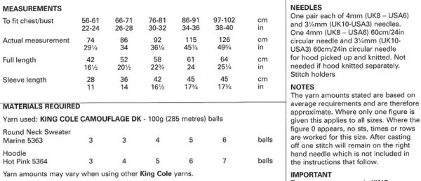 King Cole 6078 Instructions