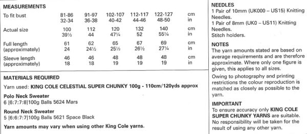 King Cole 6064 Instructions