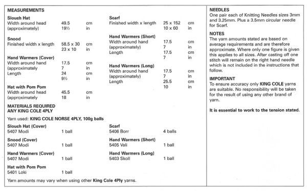 King Cole 6042 Instructions
