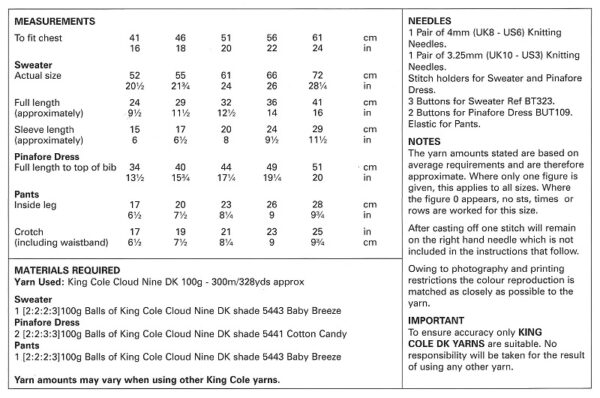 King Cole 6057 Instructions