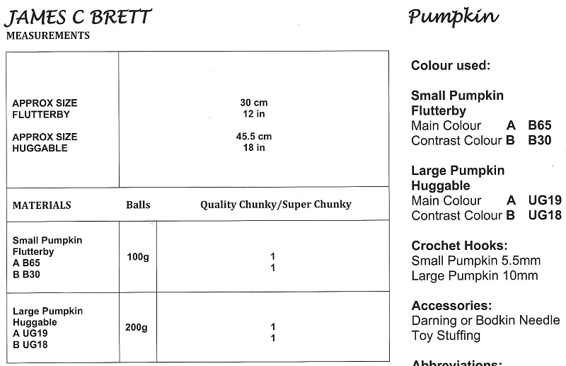 James C Brett Flutterby Chunky Crochet Pattern JB952 Pumpkin Delta