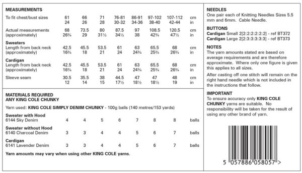 King Cole 6374 Instructions