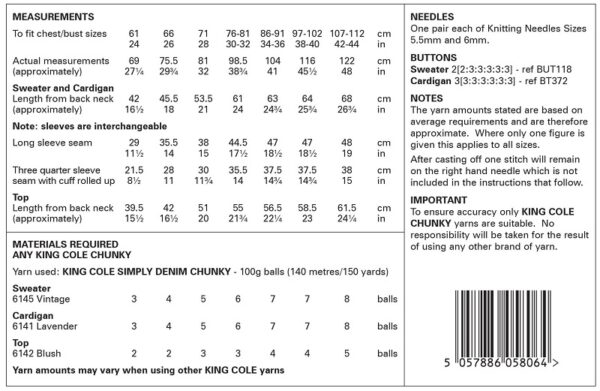 King Cole 6375 Instructions